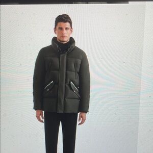 Men's Rudsak Green hooded down filled puff Jacket with leather trim - new